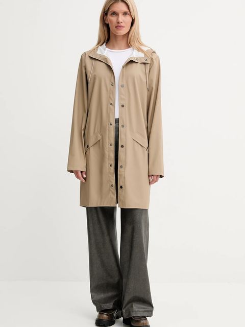 Rains kurtka 12020 Long Jacket kolor beżowy przejściowa 12020