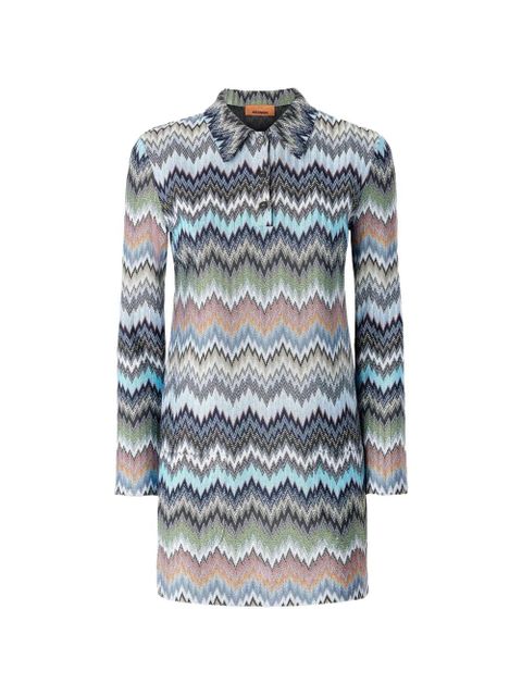 Missoni collared chevron-pattern mini dress - Blue - zdjęcie produktu nr 1