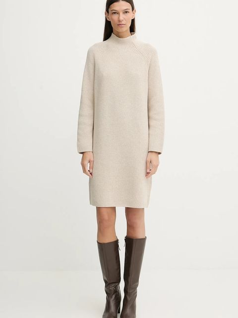 Marc O'Polo sukienka z dodatkiem wełny kolor beżowy mini prosta 600605967001 - zdjęcie produktu nr 2