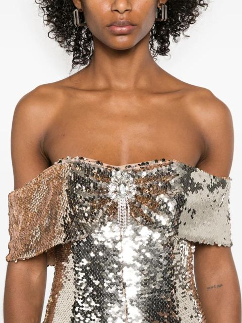 Self-Portrait sequin off-shoulder mini dress - Gold