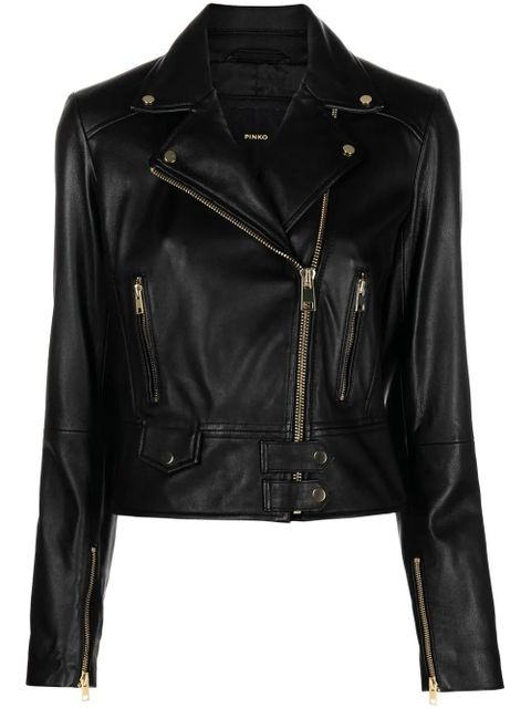 PINKO cropped leather biker jacket - Black - zdjęcie produktu nr 1