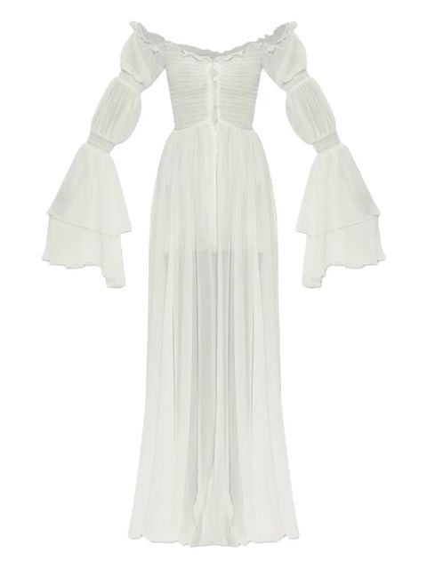 Blumarine buttoned silk chiffon dress - White