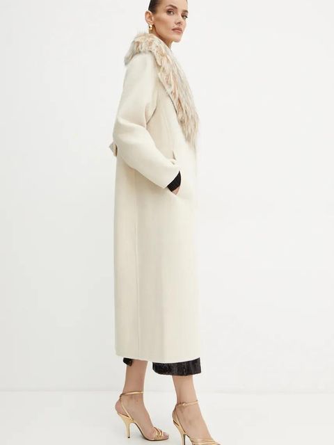 Luisa Spagnoli płaszcz wełniany SUPPLICA kolor beżowy przejściowy 541206