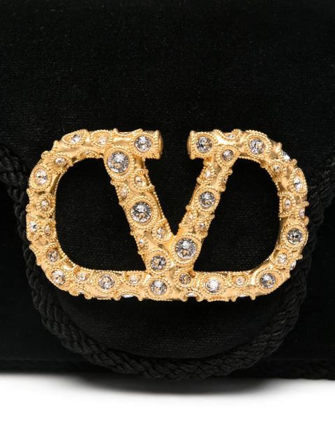 Valentino Garavani Locò jewel-embellished velvet clutch - Black