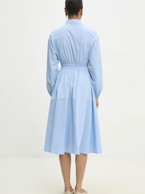 Answear.LAB sukienka kolor niebieski midi rozkloszowana