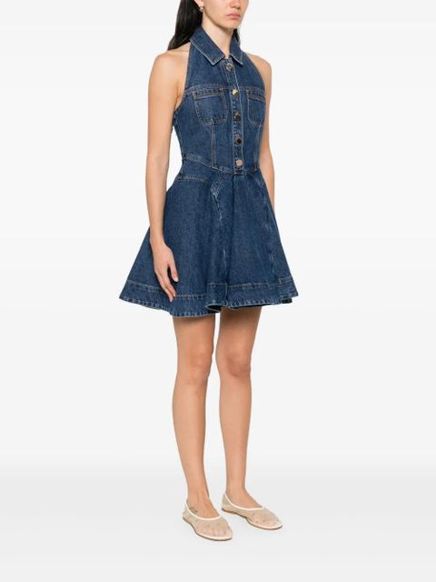 Self-Portrait denim sleeveless mini dress - Blue