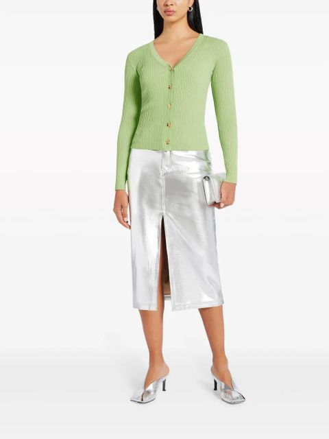 STAUD Oaklyn metallic-effect midi skirt - Silver