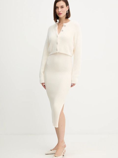 Morgan sukienka i kardigan kolor beżowy midi dopasowana RMORILO