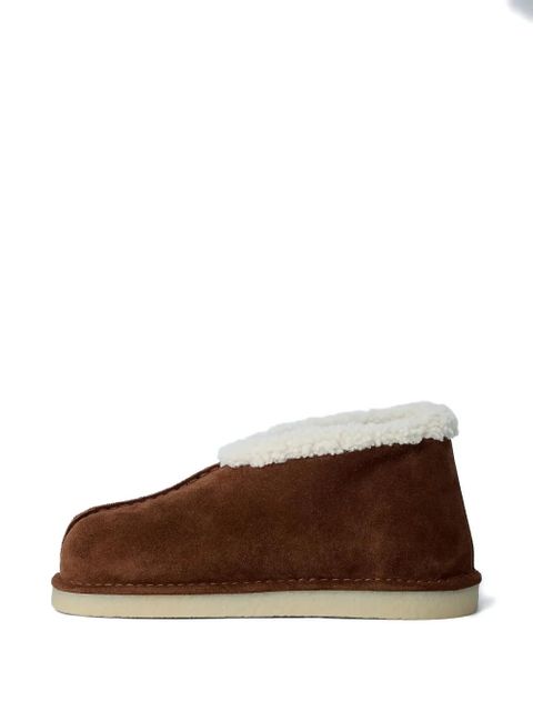 Miu Miu logo-patch shearling-trim boots - Brown