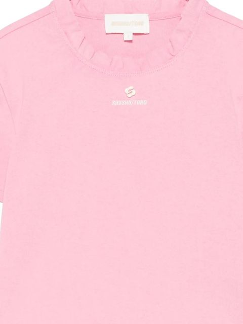 SHUSHU/TONG ruffle-trim logo-print T-shirt - Pink
