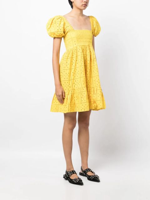GANNI broderie anglaise flared dress - Yellow