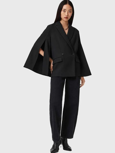 AllSaints marynarka kolor czarny dwurzędowa gładka W050QD