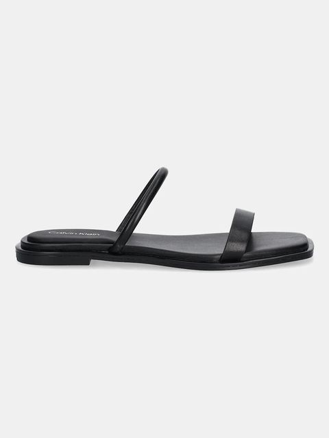 Calvin Klein klapki skórzane FLAT SANDAL SQUARED 2-BAR LTH damskie kolor czarny HW0HW02532 - zdjęcie produktu nr 2
