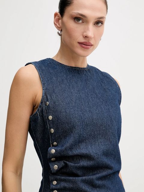 Rotate bluzka jeansowa damska kolor granatowy gładka 114814D03