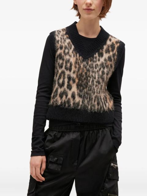 GANNI V-neck leopard-print vest - Neutrals