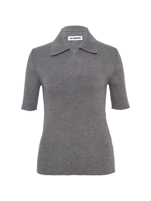Jil Sander ribbed superfine wool polo top - Grey - zdjęcie produktu nr 1