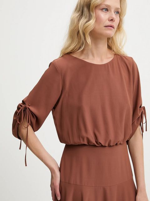 Answear.LAB sukienka kolor brązowy midi rozkloszowana