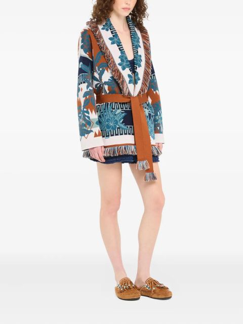 Alanui Island Soul fringed floral cardigan - Blue