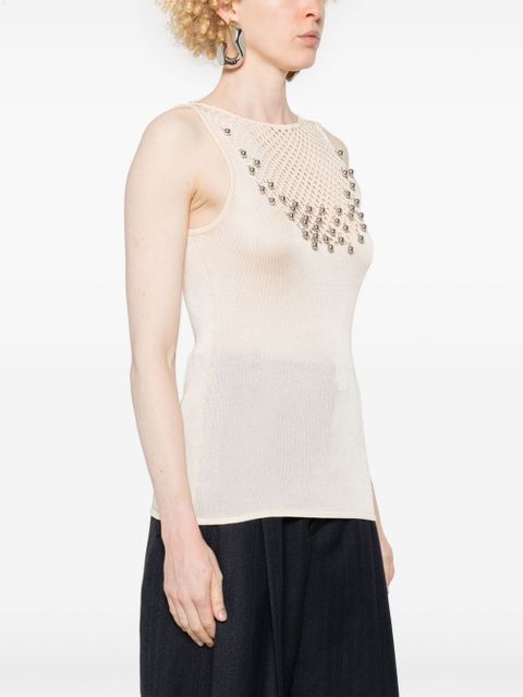 Rabanne bead-embellished knitted top - Neutrals