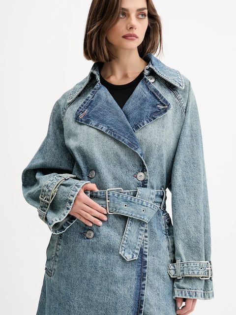 Hugo Blue płaszcz jeansowy kolor niebieski 50541545