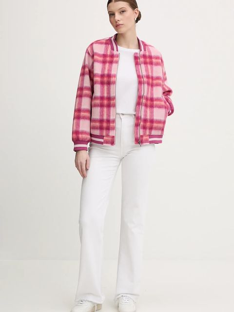 United Colors of Benetton kurtka bomber z dodatkiem wełny kolor różowy przejściowa 20G9DN08S