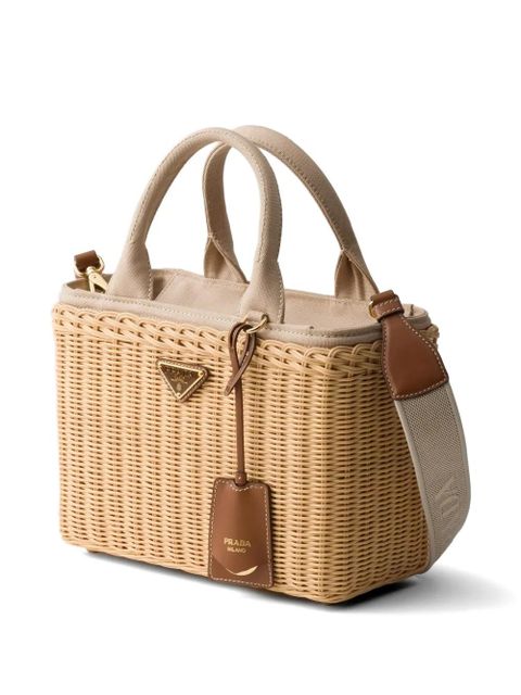 Prada medium wicker and canvas tote bag - Neutrals