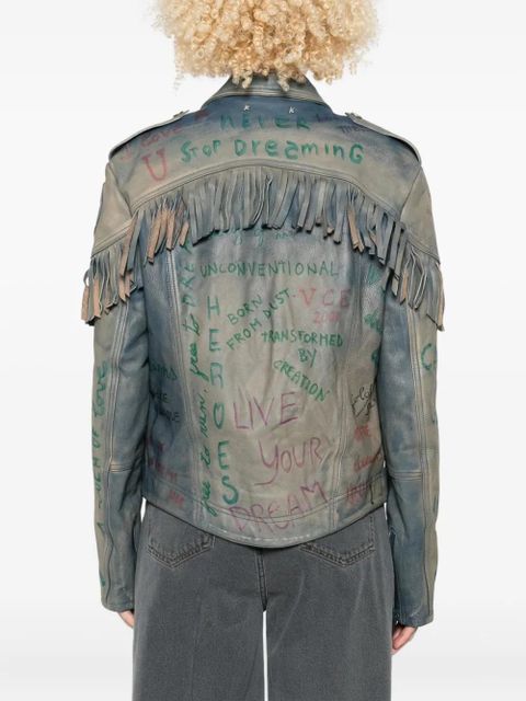 Golden Goose fringed leather jacket - Blue