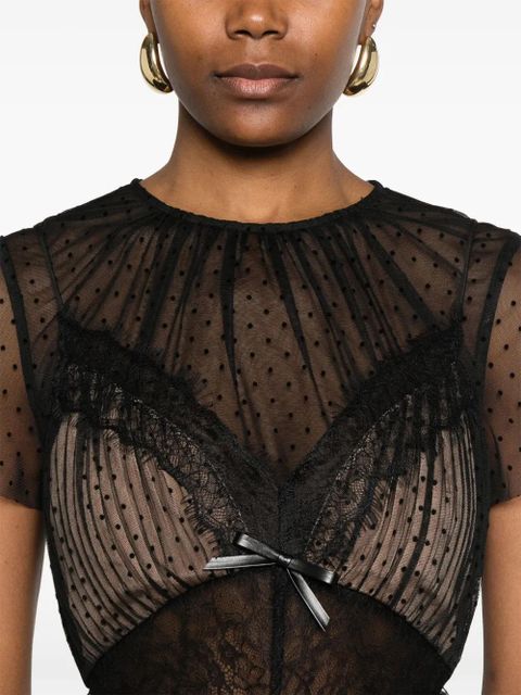 Self-Portrait dot-pattern mesh mini dress - Black