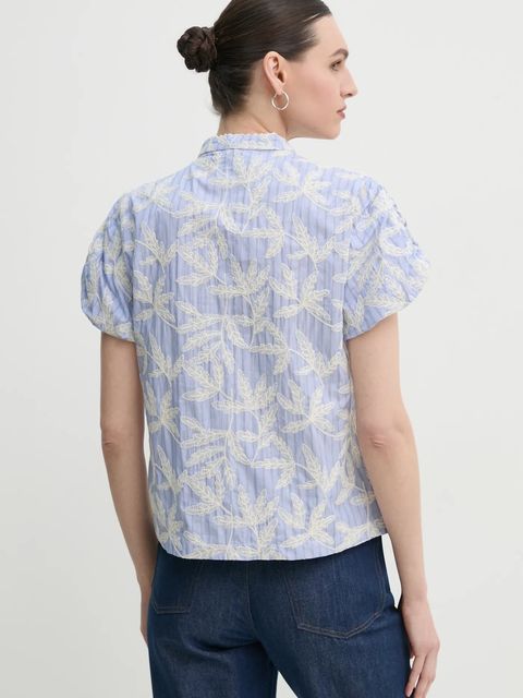 MUNTHE koszula bawełniana FREDIA damska kolor niebieski regular ze stójką 251103025136