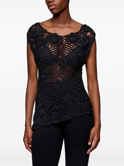 GANNI crochet floral top - Black