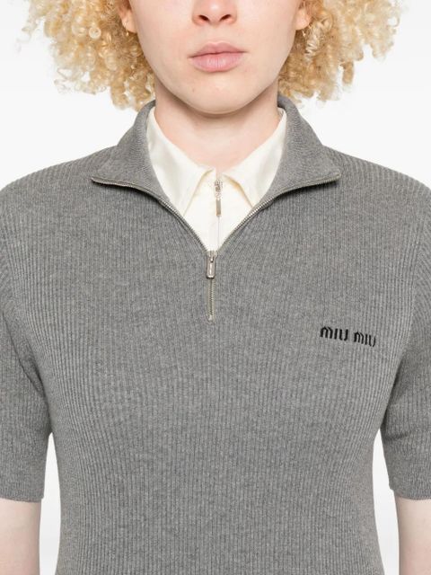 Miu Miu short sleeve knitted top - Grey