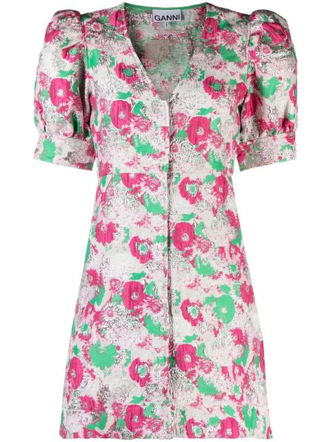 GANNI floral-print short-sleeve dress - Pink - zdjęcie produktu nr 1