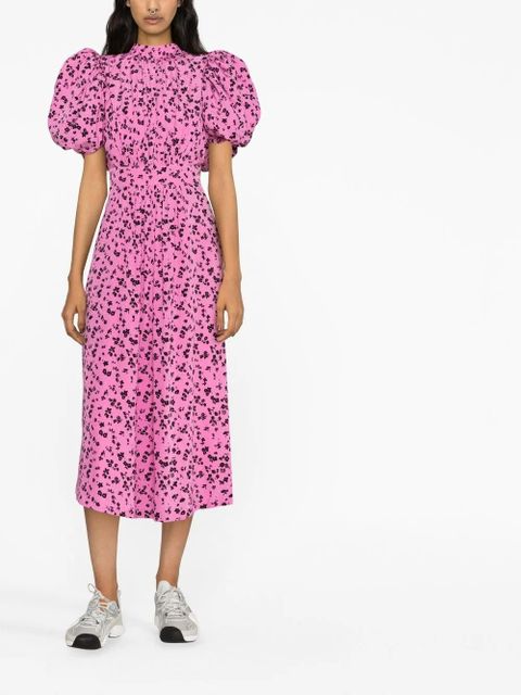 ROTATE BIRGER CHRISTENSEN jacquard puff-sleeve midi dress - Pink