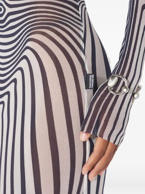 Jean Paul Gaultier long-sleeves morphing-stripes maxi dress - White