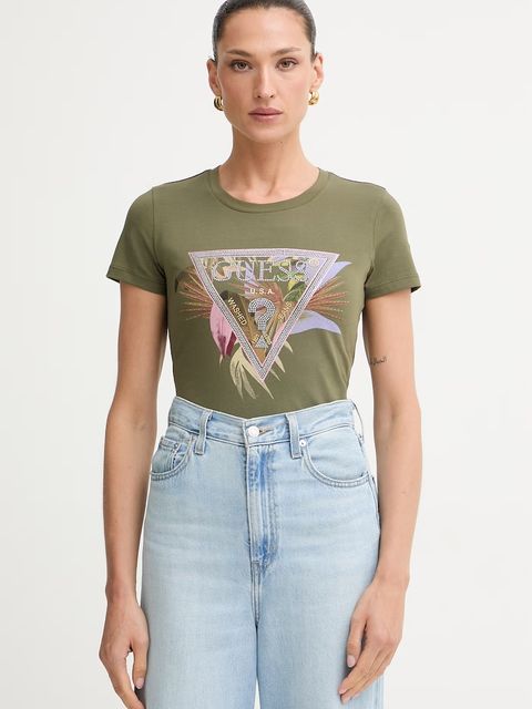 Guess T-shirt damski bawełniany z elastanem PALM - zdjęcie produktu nr 1