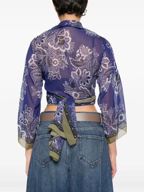 ETRO floral-print tied blouse - Blue