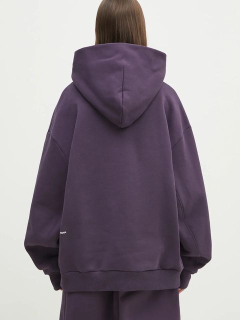 Pangaia bluza bawełniana kolor fioletowy z kapturem z nadrukiem 10001740