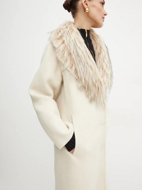 Luisa Spagnoli płaszcz wełniany SUPPLICA kolor beżowy przejściowy 541206