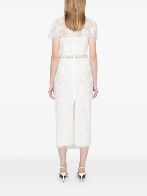 Self-Portrait embellished tulle midi dress - White