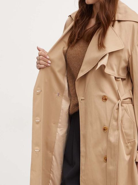 Bardot trencz HALLE damski kolor beżowy przejściowy dwurzędowy 59399JB