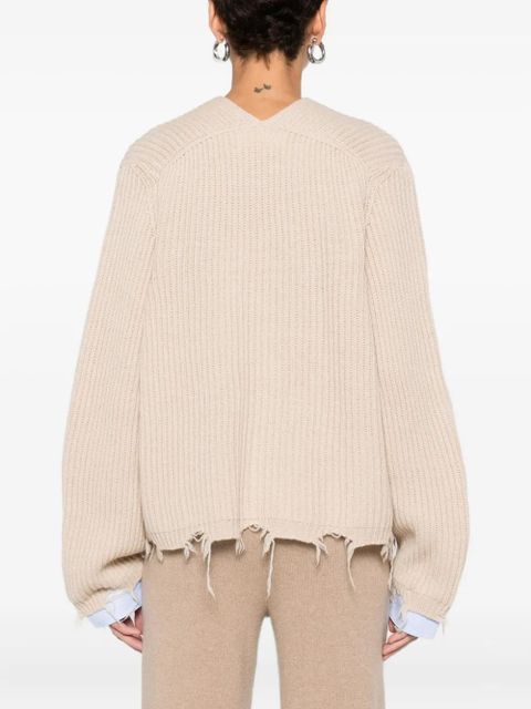 SOLOTRE V-neck distressed-finish cardigan - Neutrals