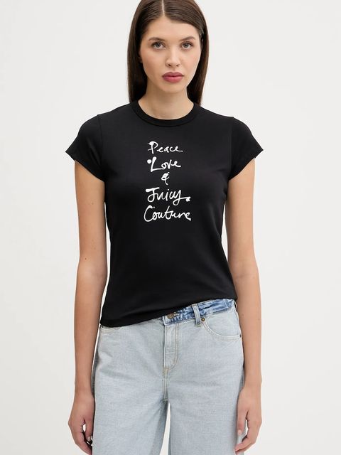 Juicy Couture t-shirt PEACE LOVE AND JUICY HILTON T-SHIRT damski kolor czarny JCNCT225458 - zdjęcie produktu nr 1