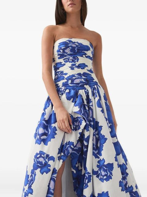 Aje floral-print strapless dress - Blue