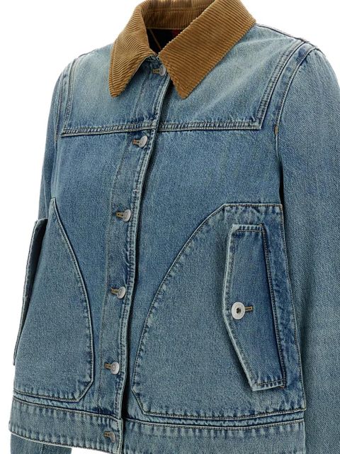 Alexander McQueen corduroy-collar denim jacket - Blue