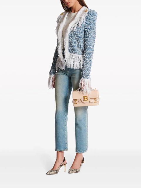 Balmain fringed denim tweed jacket - Blue