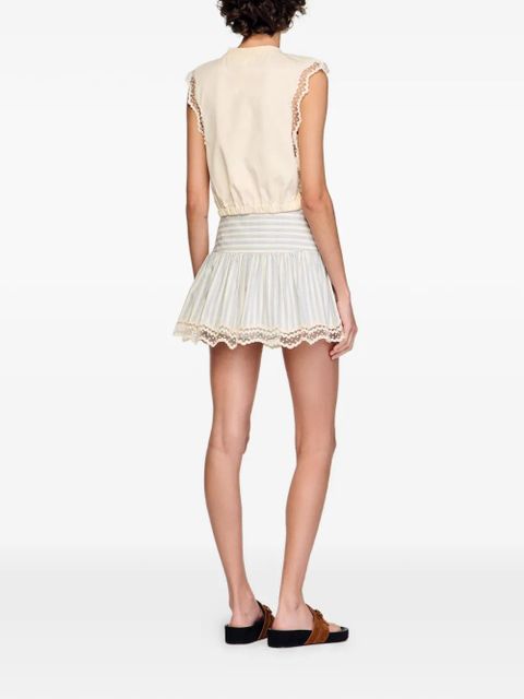 SANDRO crew neck lace-trim top - Neutrals