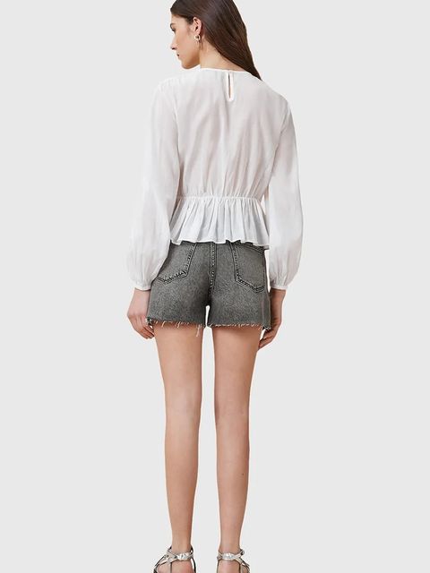 AllSaints szorty jeansowe TATE damskie kolor szary gładkie high waist W076EC