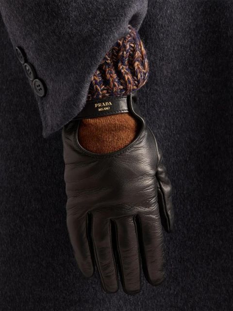 Prada mélange-knit leather gloves - Black