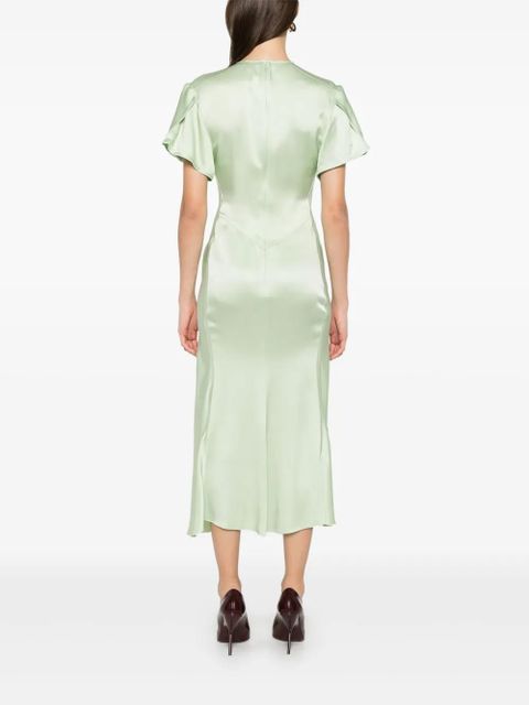 Victoria Beckham gathered V-neck midi dress - Green