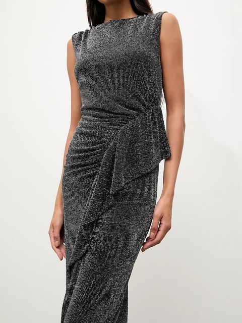 Answear.LAB sukienka kolor srebrny maxi dopasowana